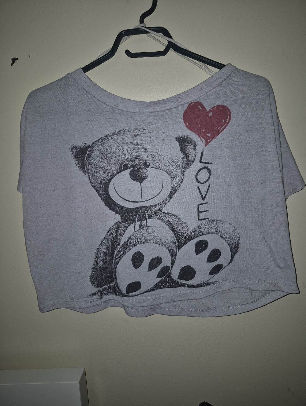 Womens Gray Bear Crop Top Large